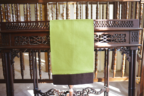 Multicolored Hemstitch Guest Towel. Macaw Green & Fondue Fudge